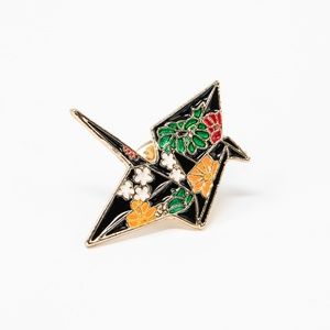 crane bird pin brooch jacket enamel multi colored